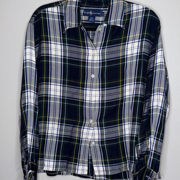 Ralph Lauren Womens Size 10 Blue Green Plaid Long Sleeve Button Up Blouse - Picture 2 of 8